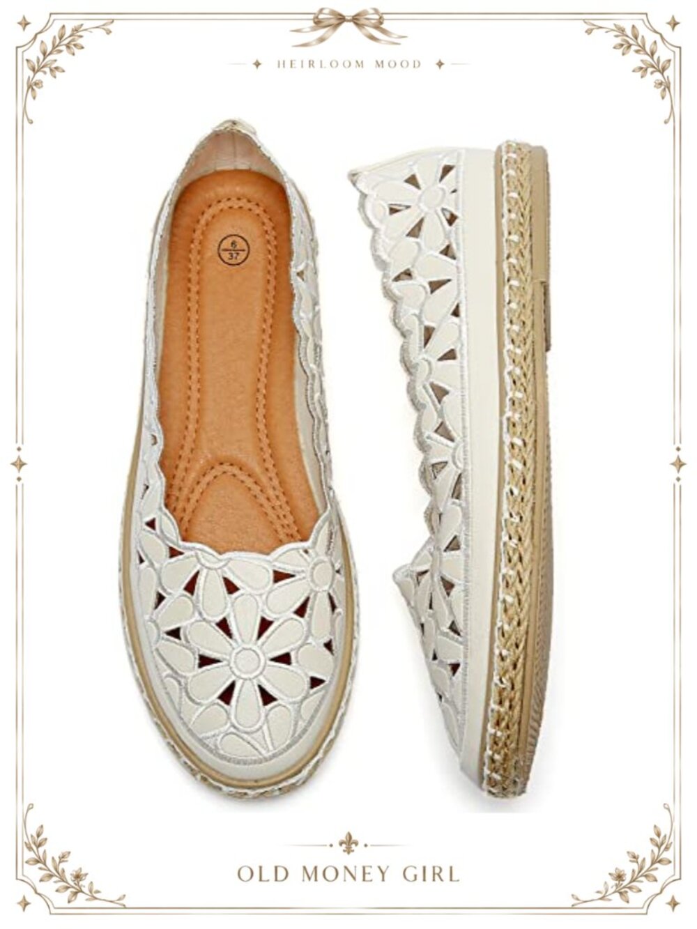 HEAWISH Women's Ballet Flats Daisy Cutout Slip-On Faux Leather Casual Loafers